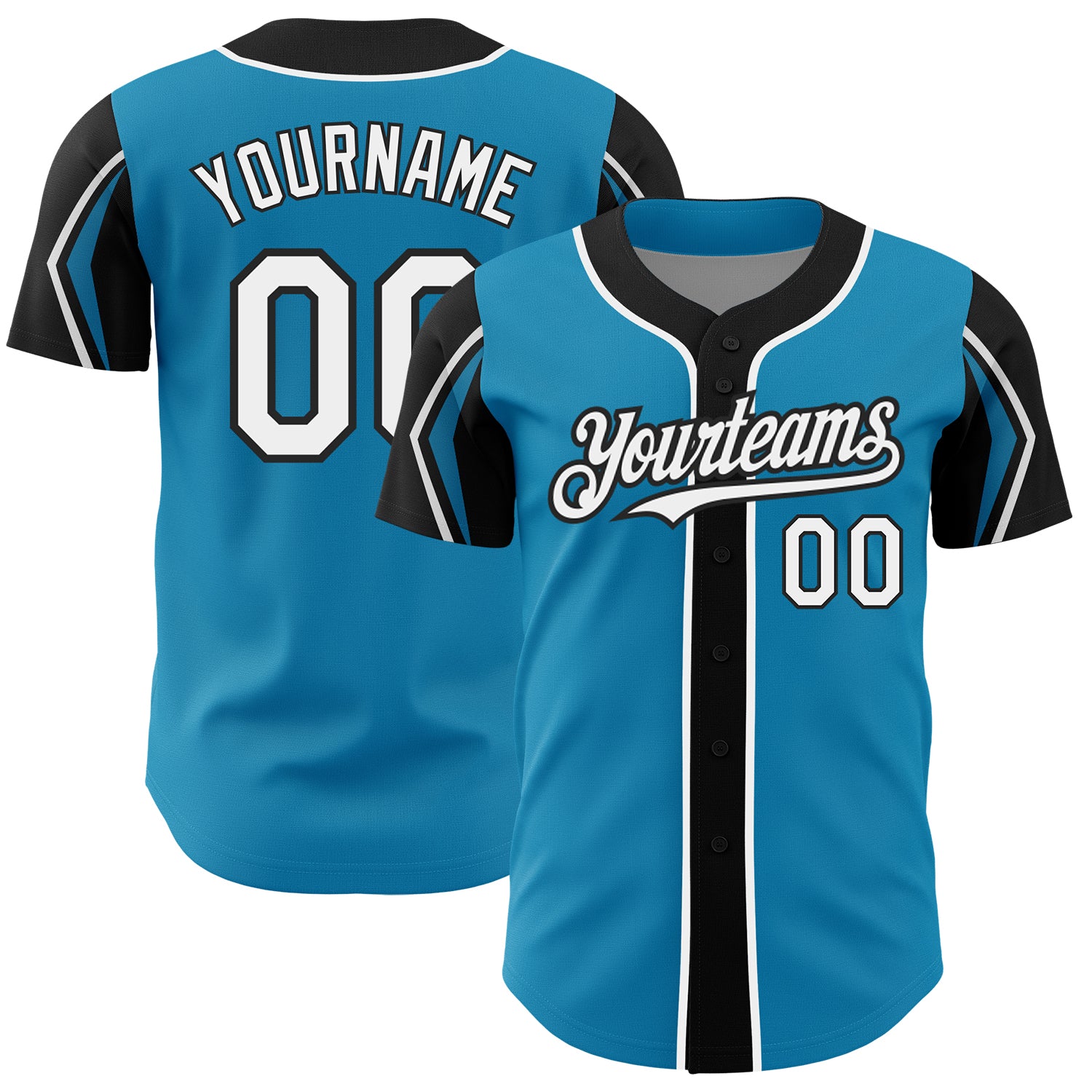 Personalized Panther Blue White-Black 3 Colors Arm Shapes Authentic Baseball Jersey Team Custom Name and Number