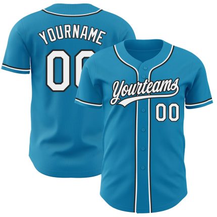 Personalized Panther Blue White-Black Authentic Baseball Jersey Team Custom Name and Number