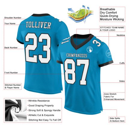 Personalized Panther Blue White-Black Mesh Authentic Football Jersey