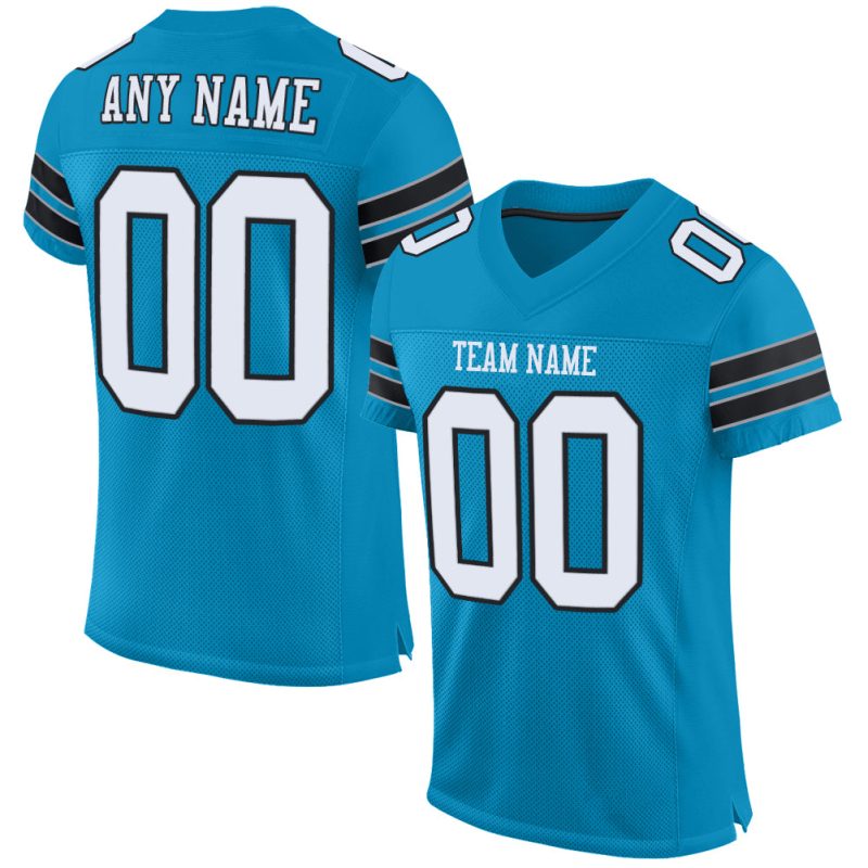 Personalized Panther Blue White-Black Mesh Authentic Football Jersey Team Custom Name and Number