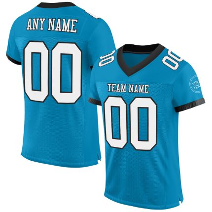 Personalized Panther Blue White-Black Mesh Authentic Football Jersey