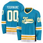 Personalized Panther Blue White-Gold Hockey Jersey Team Custom Name and Number