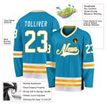 Personalized Panther Blue White-Gold Hockey Jersey Team Custom Name and Number