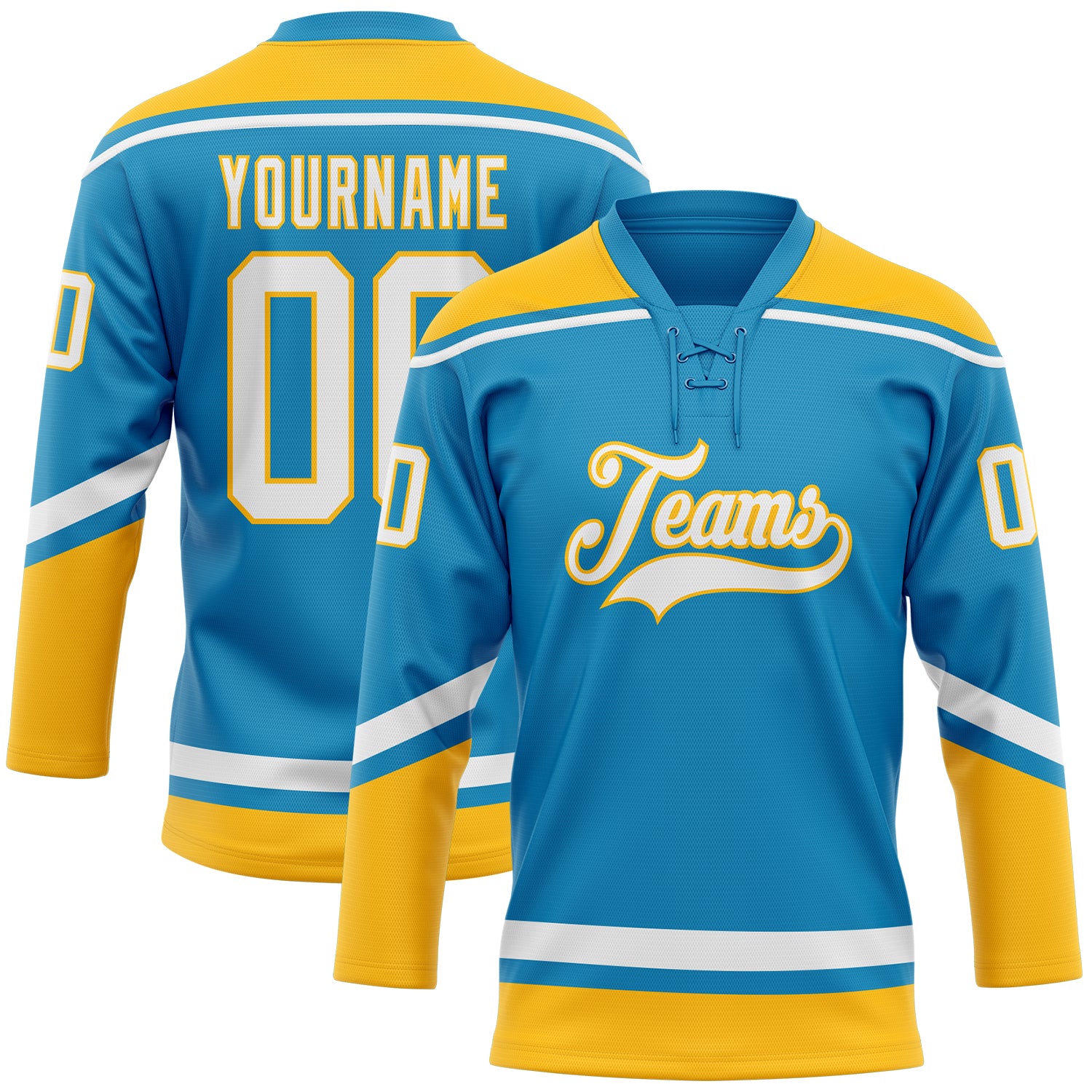 Personalized Panther Blue White-Gold Hockey Lace Neck Jersey Team Custom Name and Number
