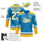 Personalized Panther Blue White-Gold Hockey Lace Neck Jersey Team Custom Name and Number