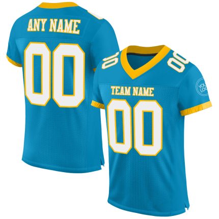 Personalized Panther Blue White-Gold Mesh Authentic Football Jersey
