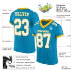 Personalized Panther Blue White-Gold Mesh Authentic Football Jersey