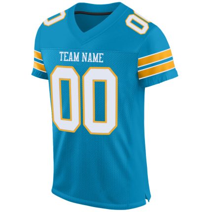 Personalized Panther Blue White-Gold Mesh Authentic Football Jersey Team Custom Name and Number
