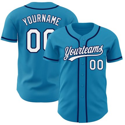 Personalized Panther Blue White-Navy Authentic Baseball Jersey Team Custom Name and Number