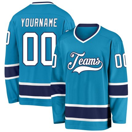 Personalized Panther Blue White-Navy Hockey Jersey Team Custom Name and Number