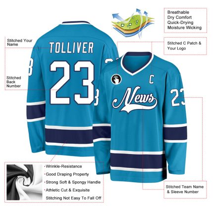 Personalized Panther Blue White-Navy Hockey Jersey Team Custom Name and Number