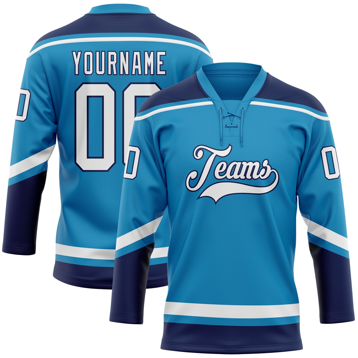 Personalized Panther Blue White-Navy Hockey Lace Neck Jersey Team Custom Name and Number