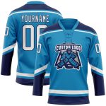 Personalized Panther Blue White-Navy Hockey Lace Neck Jersey Team Custom Name and Number