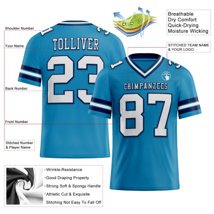 Personalized Panther Blue White-Navy Mesh Authentic Football Jersey
