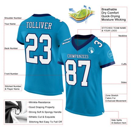 Personalized Panther Blue White-Navy Mesh Authentic Football Jersey Team Custom Name and Number