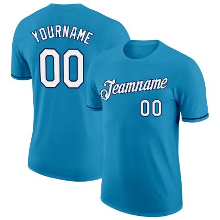 Personalized Panther Blue White-Navy Performance T-Shirt Team Custom Name and Number