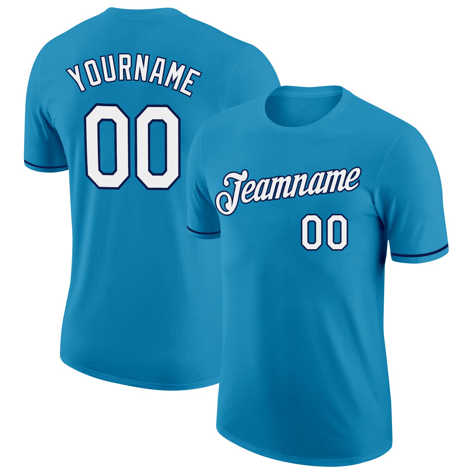 Personalized Panther Blue White-Navy Performance T-Shirt Team Custom Name and Number