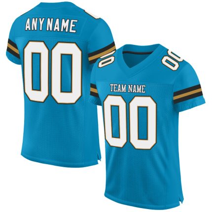Personalized Panther Blue White-Old Gold Mesh Authentic Football Jersey Team Custom Name and Number
