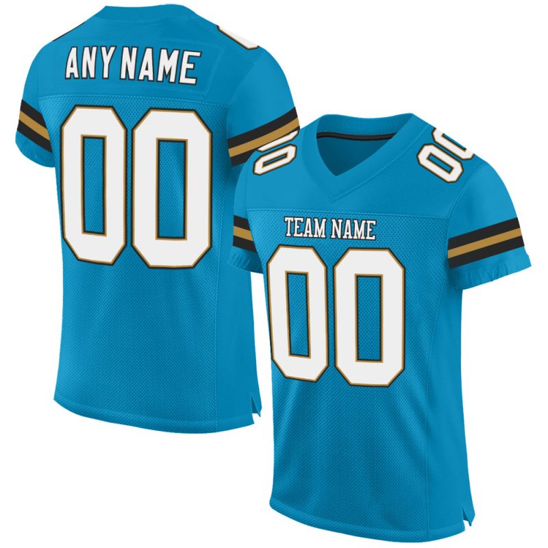 Personalized Panther Blue White-Old Gold Mesh Authentic Football Jersey Team Custom Name and Number