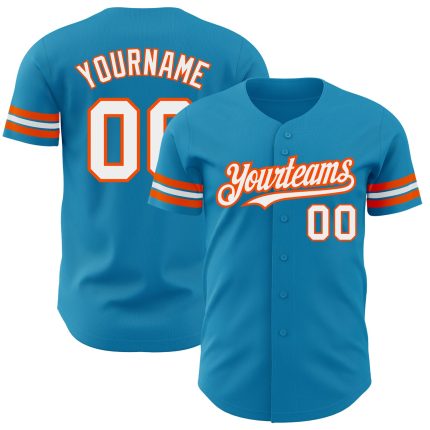 Personalized Panther Blue White-Orange Authentic Baseball Jersey
