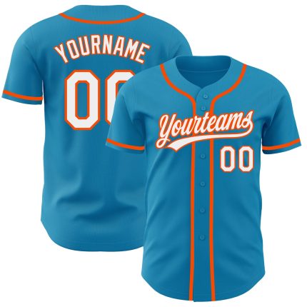 Personalized Panther Blue White-Orange Authentic Baseball Jersey Team Custom Name and Number