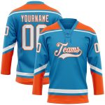 Personalized Panther Blue White-Orange Hockey Lace Neck Jersey Team Custom Name and Number