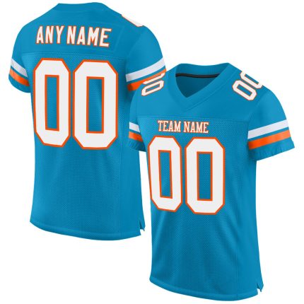 Personalized Panther Blue White-Orange Mesh Authentic Football Jersey Team Custom Name and Number