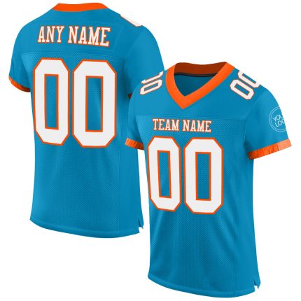 Personalized Panther Blue White-Orange Mesh Authentic Football Jersey