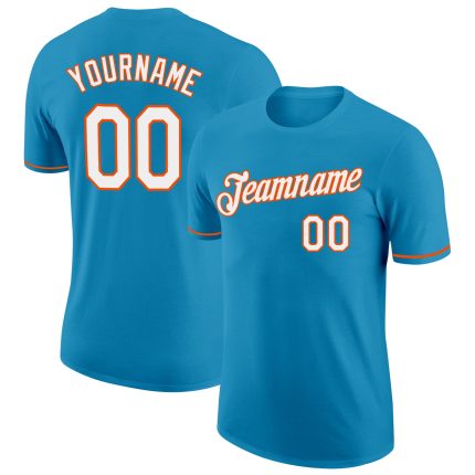 Personalized Panther Blue White-Orange Performance T-Shirt Team Custom Name and Number