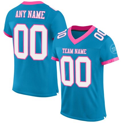 Personalized Panther Blue White-Pink Mesh Authentic Football Jersey Team Custom Name and Number