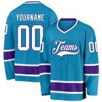 Personalized Panther Blue White-Purple Hockey Jersey Team Custom Name and Number