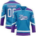 Personalized Panther Blue White-Purple Hockey Lace Neck Jersey Team Custom Name and Number