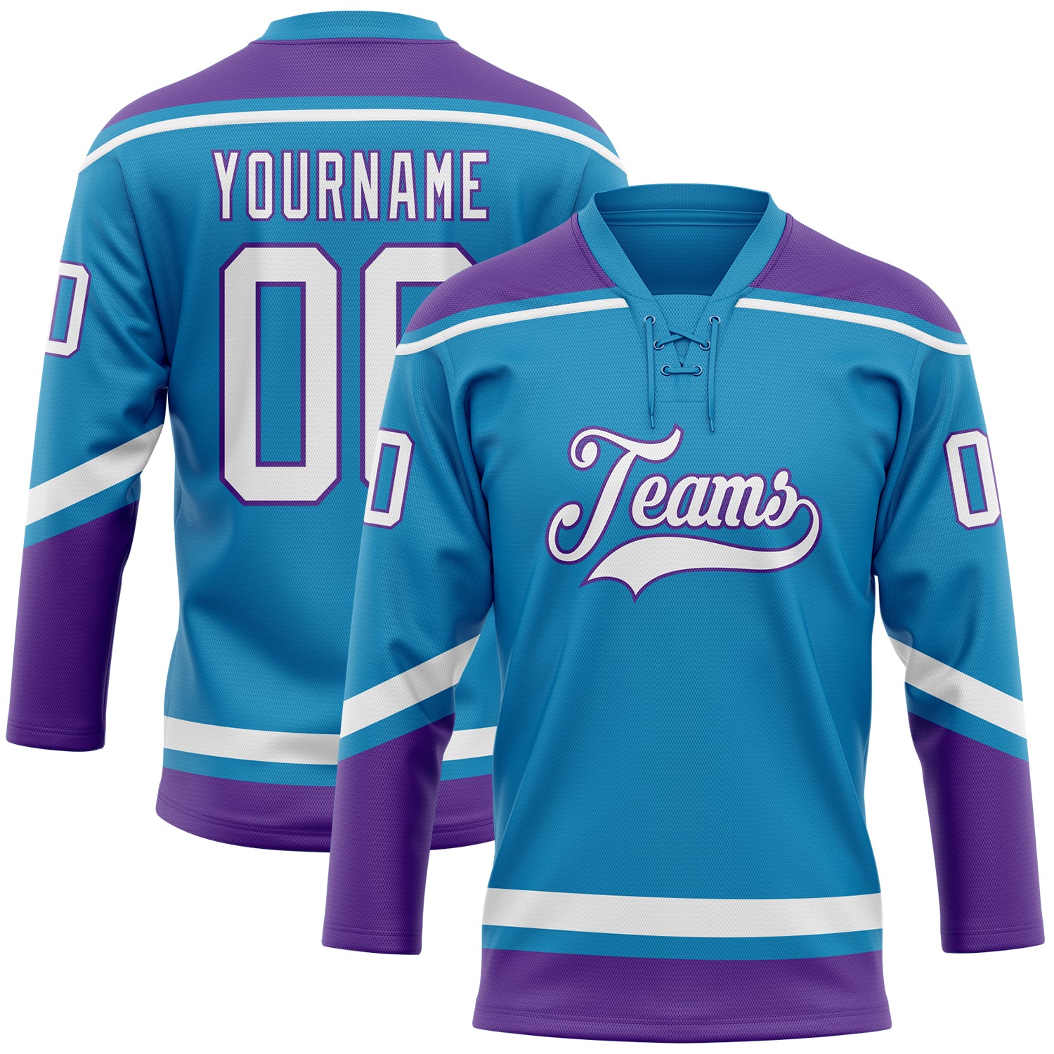 Personalized Panther Blue White-Purple Hockey Lace Neck Jersey Team Custom Name and Number