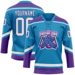 Personalized Panther Blue White-Purple Hockey Lace Neck Jersey Team Custom Name and Number