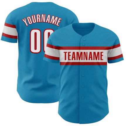 Personalized Panther Blue White-Red Authentic Baseball Jersey
