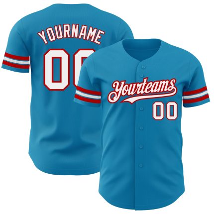 Personalized Panther Blue White-Red Authentic Baseball Jersey Team Custom Name and Number