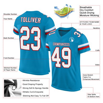 Personalized Panther Blue White-Red Mesh Authentic Football Jersey Team Custom Name and Number