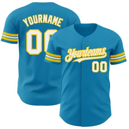 Personalized Panther Blue White-Yellow Authentic Baseball Jersey