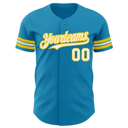Personalized Panther Blue White-Yellow Authentic Baseball Jersey