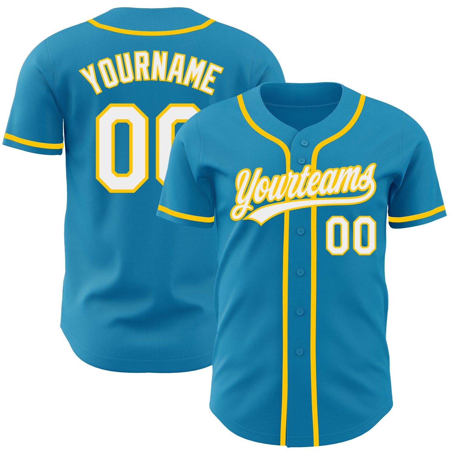 Personalized Panther Blue White-Yellow Authentic Baseball Jersey Team Custom Name and Number