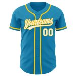 Personalized Panther Blue White-Yellow Authentic Baseball Jersey Team Custom Name and Number