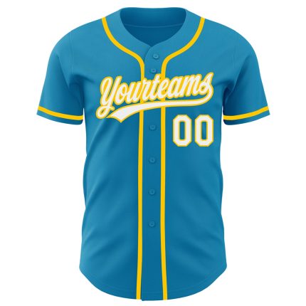 Personalized Panther Blue White-Yellow Authentic Baseball Jersey Team Custom Name and Number