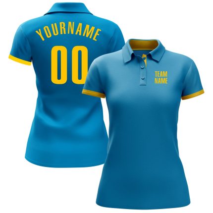 Personalized Panther Blue Yellow Performance Golf Polo Shirt Team Custom Name and Number