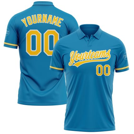 Personalized Panther Blue Yellow-White Performance Vapor Golf Polo Shirt Team Custom Name and Number