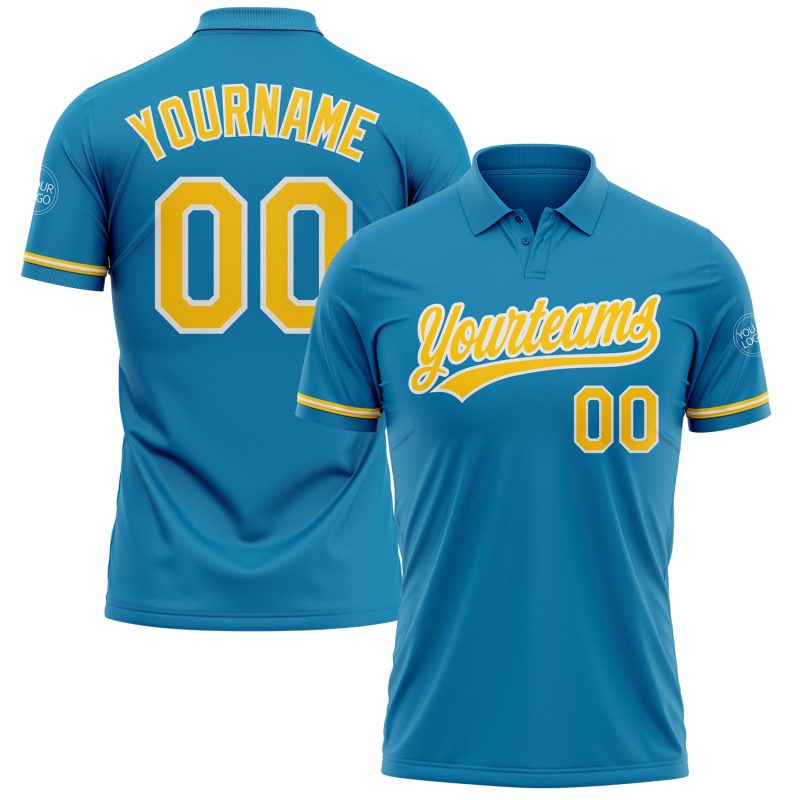 Personalized Panther Blue Yellow-White Performance Vapor Golf Polo Shirt Team Custom Name and Number