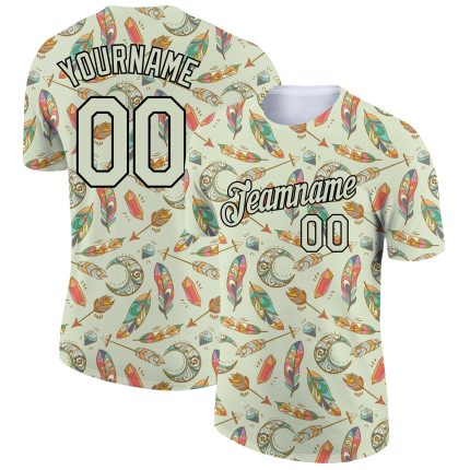 Personalized Pea Green Black 3D Pattern Design Boho Style Performance T-Shirt Team Custom Name and Number