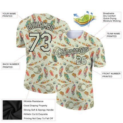 Personalized Pea Green Black 3D Pattern Design Boho Style Performance T-Shirt Team Custom Name and Number