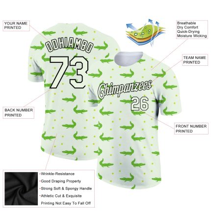 Personalized Pea Green Black 3D Pattern Design Crocodile Performance T-Shirt Team Custom Name and Number