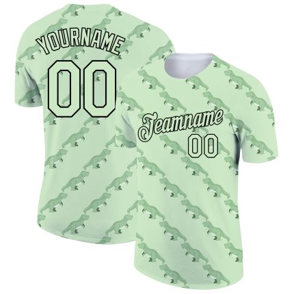 Personalized Pea Green Black 3D Pattern Design Dinosaur Performance T-Shirt Team Custom Name and Number