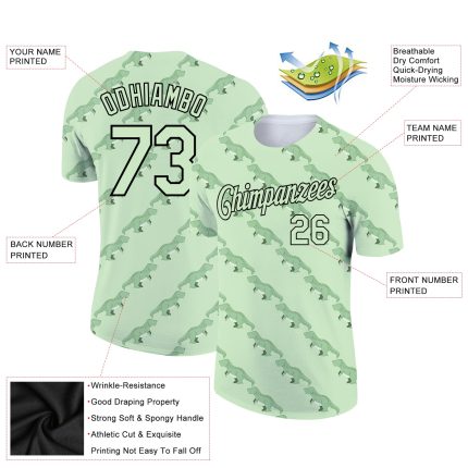 Personalized Pea Green Black 3D Pattern Design Dinosaur Performance T-Shirt Team Custom Name and Number
